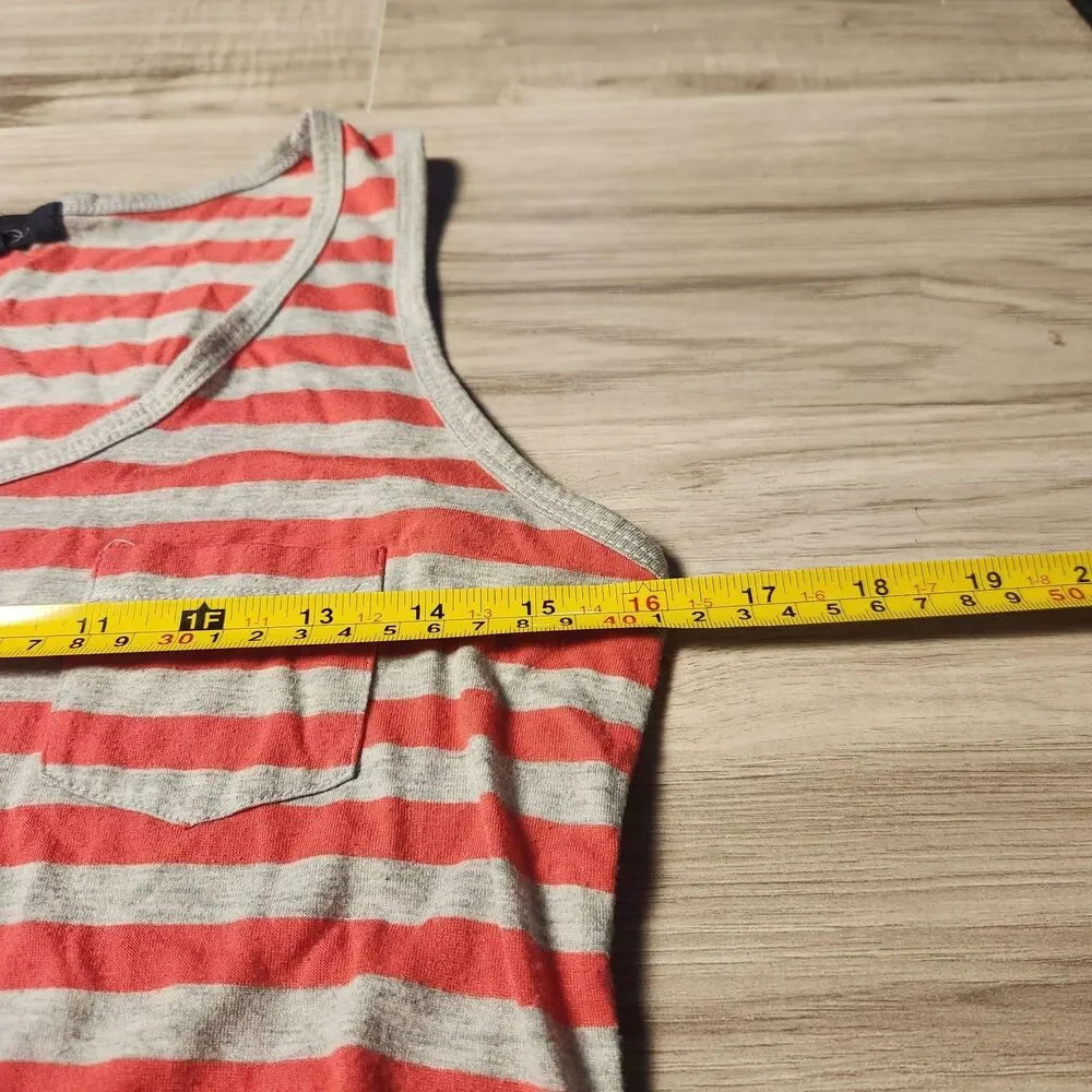 Forever 21 Tank Top‎ Womens Small Coral Gray Striped Pocket Sleeveless Casual